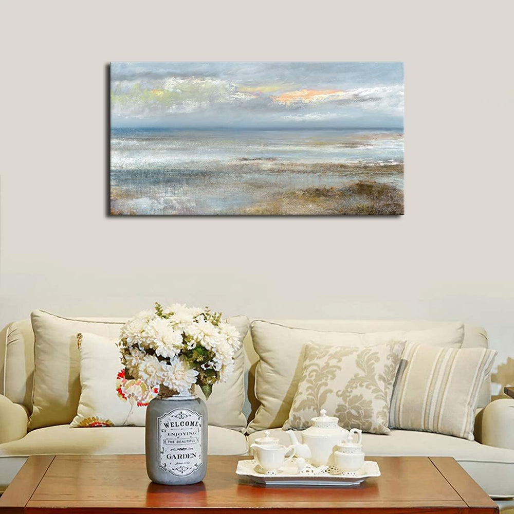 Large Blue Ocean Abstract Wall Art, Modern Contemporary Decor, 24" x 48&...