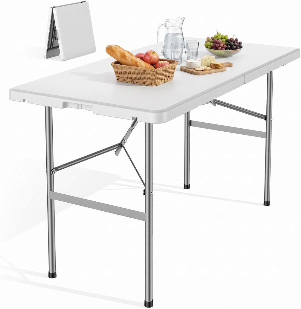 NEWBULIG 4 FT Foldable Table, Heavy Duty Folding Table Easy to Fold Store