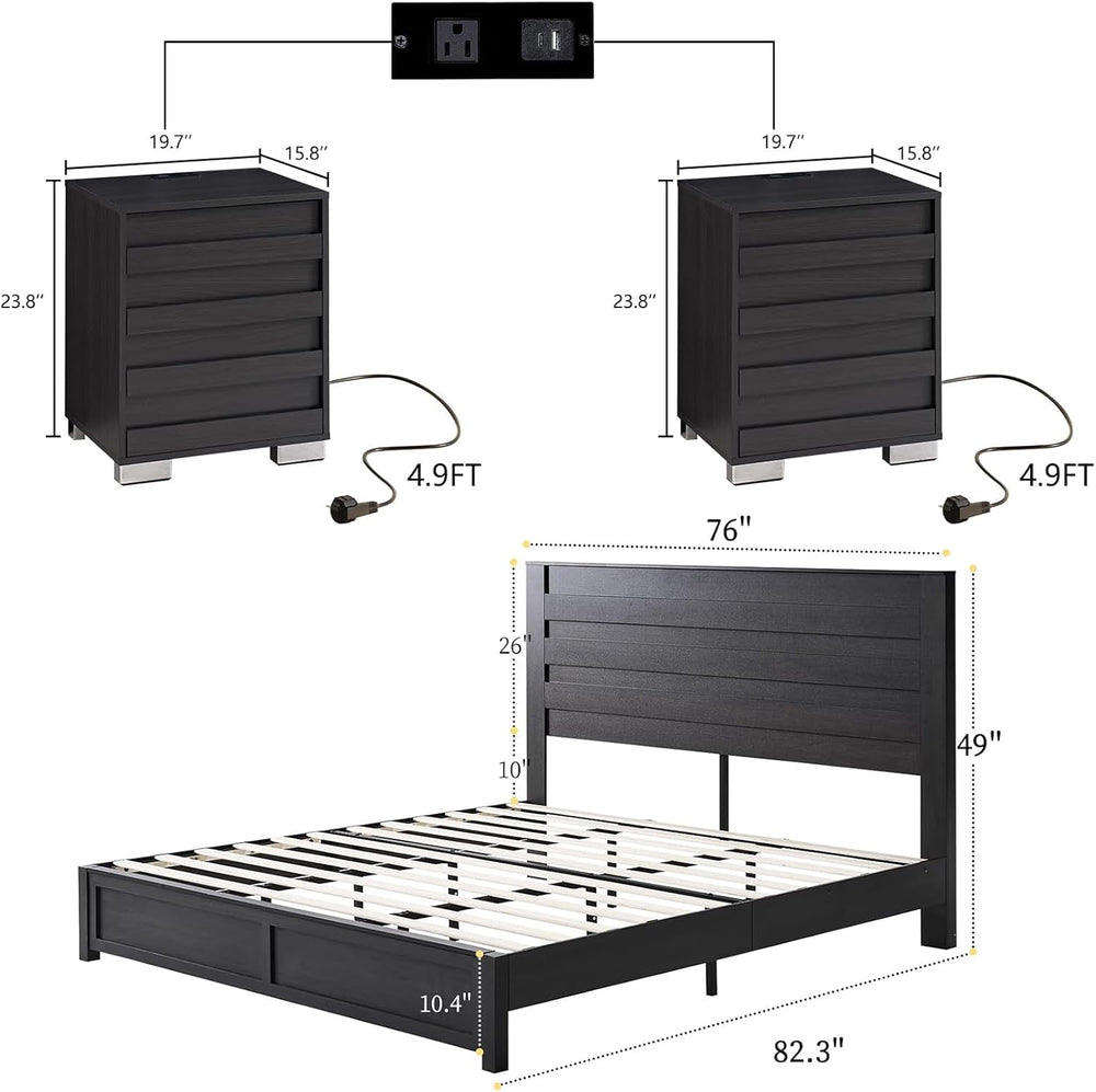 LUXOAK 3 Pcs Bedroom Furniture Sets - Includes Farmhouse King Size Bed Frame ...