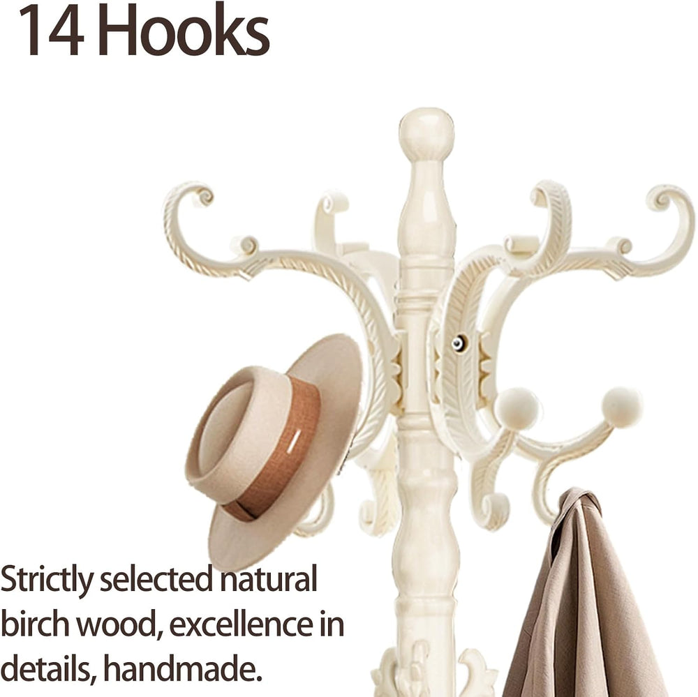 Coat Rack Freestanding, Wooden Coat Tree with Stable Round Base, Vintage Heav...
