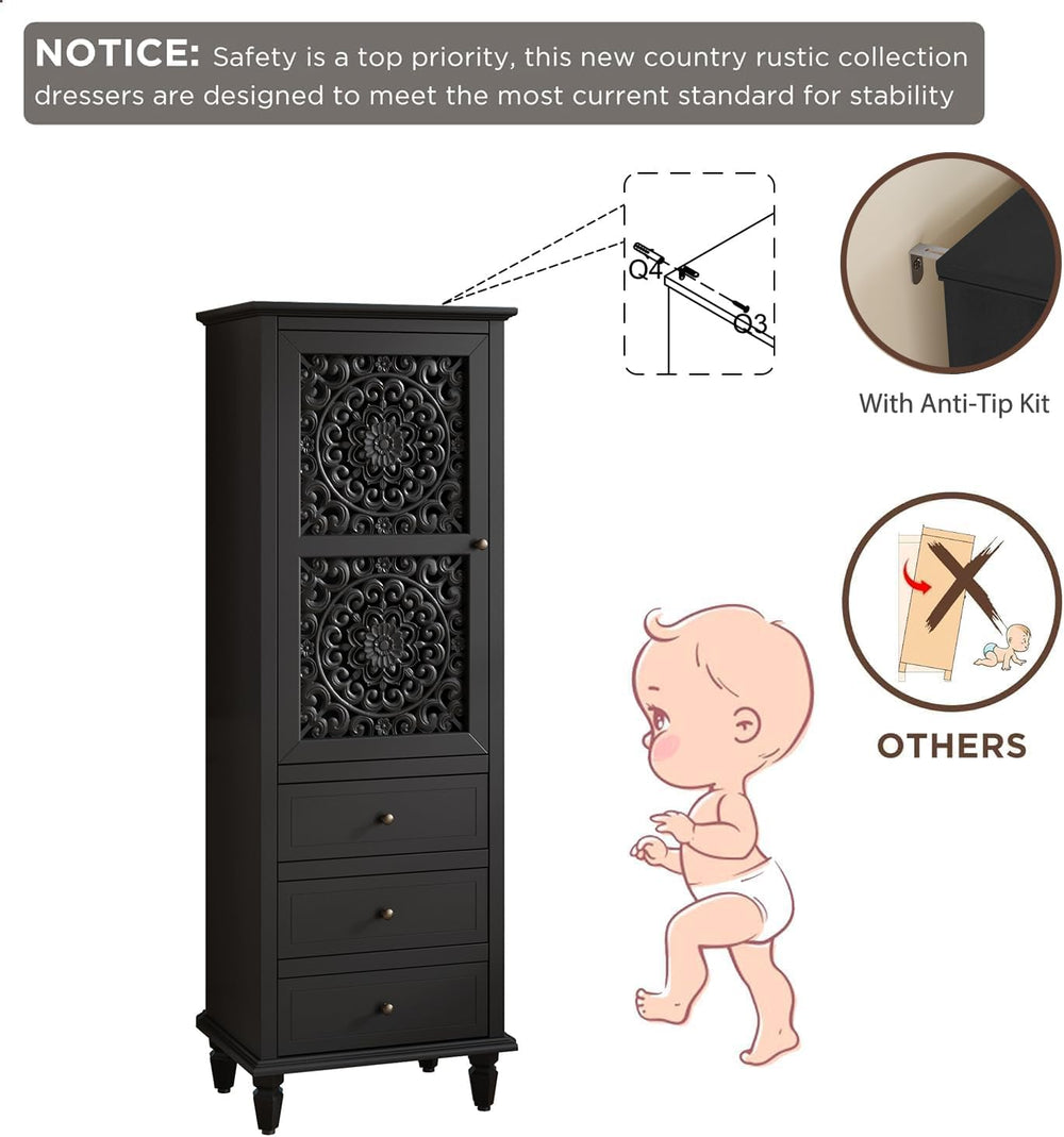 Accent Cabinet with Doors, 63" Tall Vintage Storage Cabinet Black