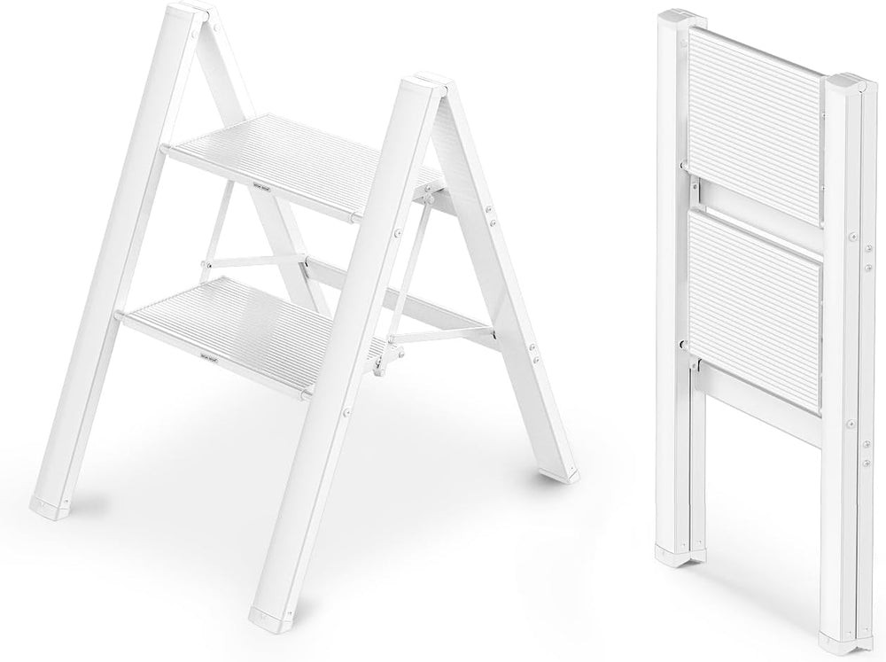 WOA WOA 2 Step Ladder, Foldable Step Stool, 200lbs Load, White