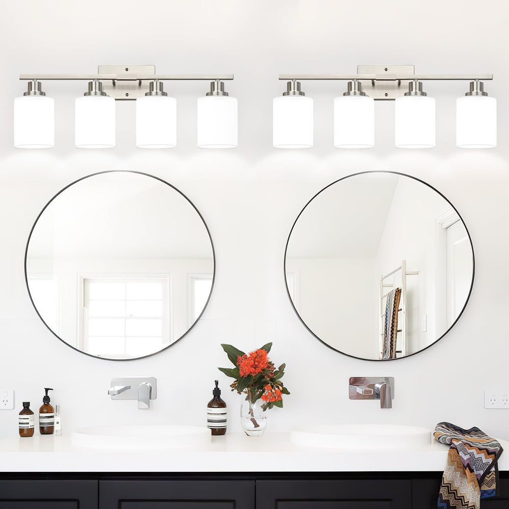 MOKATNG 4-Light Vanity Light with Milky White Shades, Brushed Nickel Bathroom...
