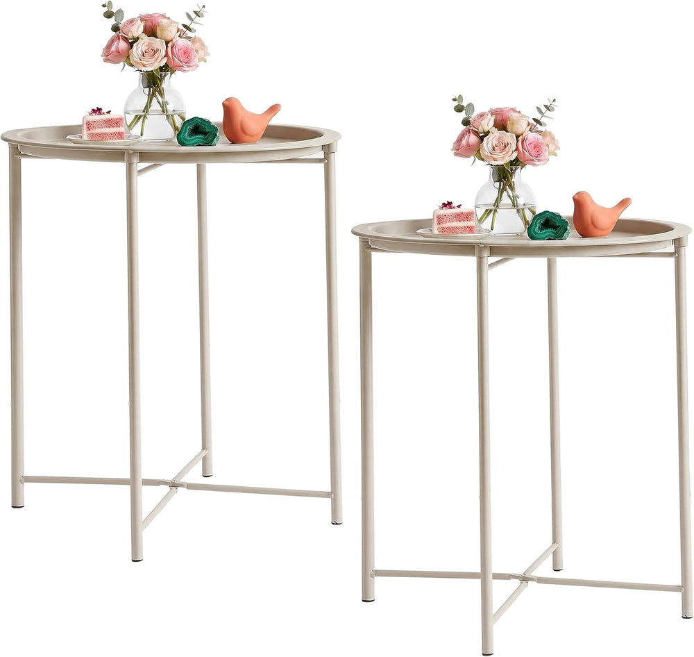 VECELO Side/End Table, Folding Round Metal Anti-Rust and Waterproof Outdoor o...