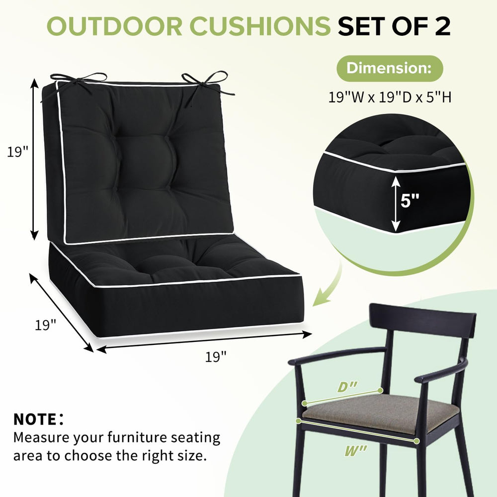 HARBOREST Outdoor Chair Cushions Set of 2, Tufted Patio Chair Cushions with T...