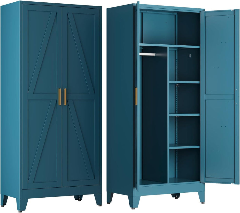 COFaR 71'' Tall Wardrobe Closet with Doors, Metal Bedroom Armoire wit...
