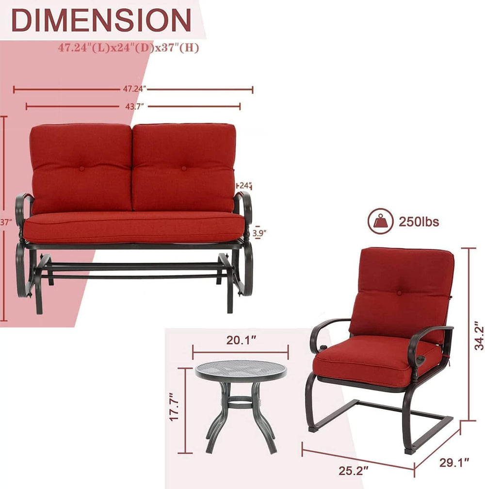 4 Pieces Metal Outdoor Furniture Patio Conversation Set, Glider Chairs Set wi...