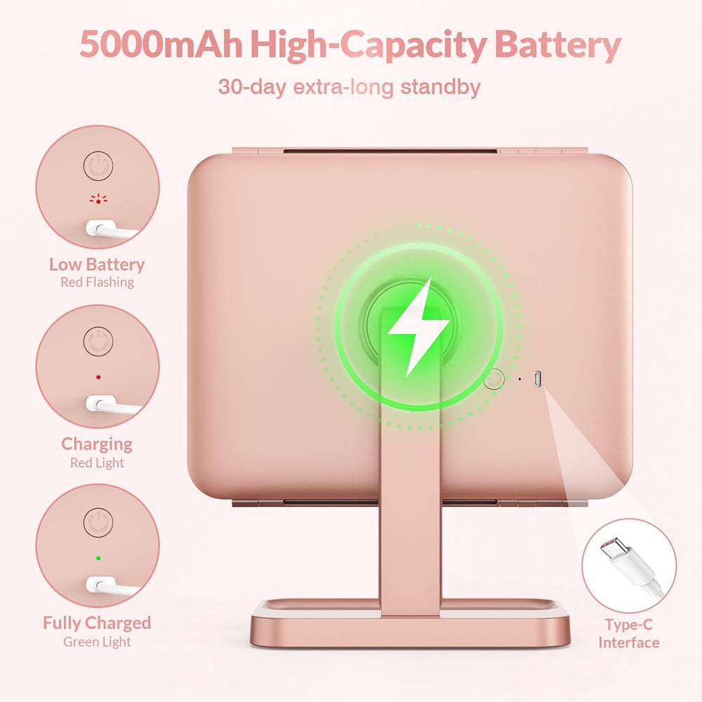 EASEHOLD Trifold Lighted Makeup Vanity Mirror with Lights and Magnification