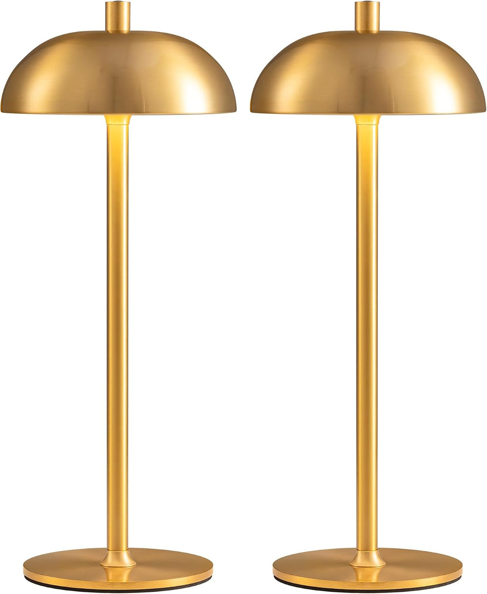 12" Cordless Table Lamps Set of 2, Gold Modern Portable Desk Lamp