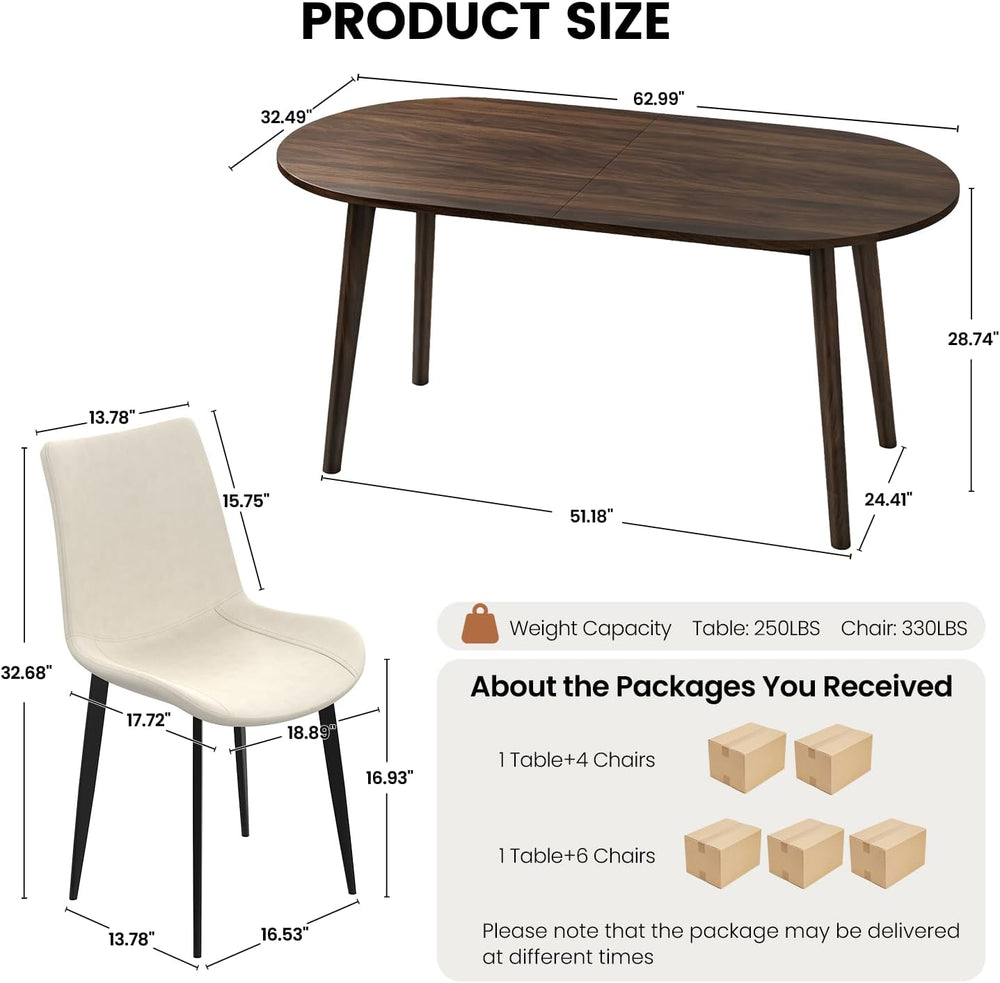 63" Oval Dining Table Set for 4 with Solid Wood Legs