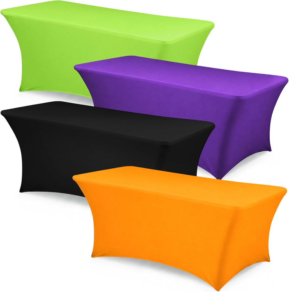 4 Pcs Halloween Spandex Tablecloths for 6ft Rectangle Tables