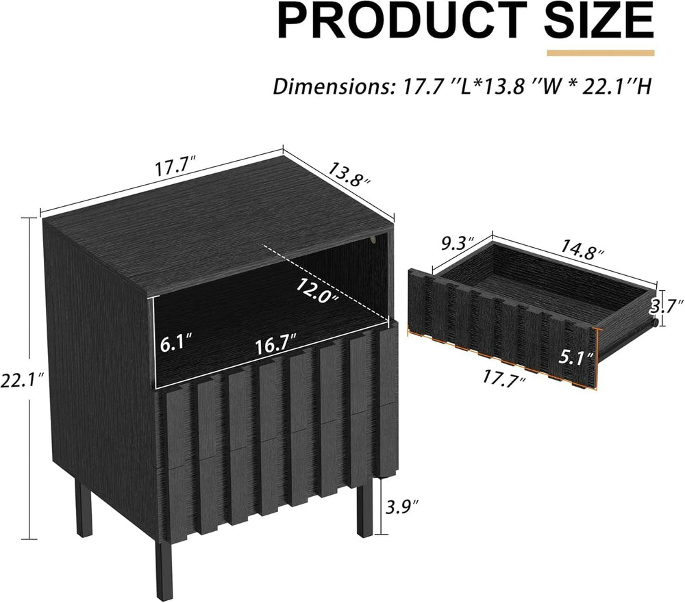 UEV 3 Piece Dresser and Nightstand Sets for Bedroom (Black)