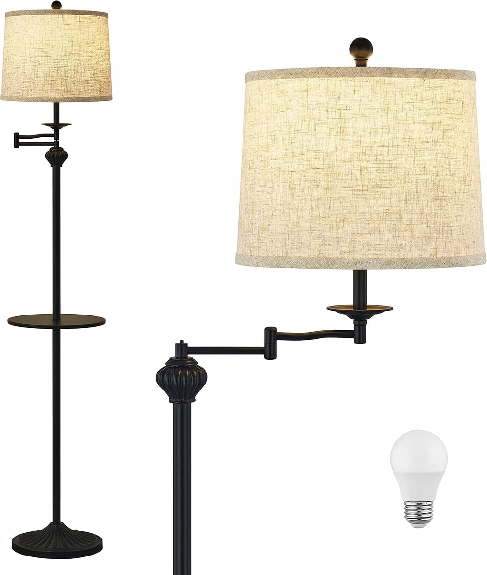 Floor Lamp with 350° Adjustable Swing Arm, Standing Lamp with Storage Tray