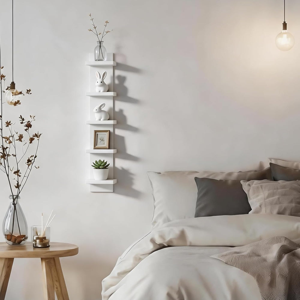Homaterial 5 Tier Wall Shelf Unit, Small White Vertical Floating Shelf