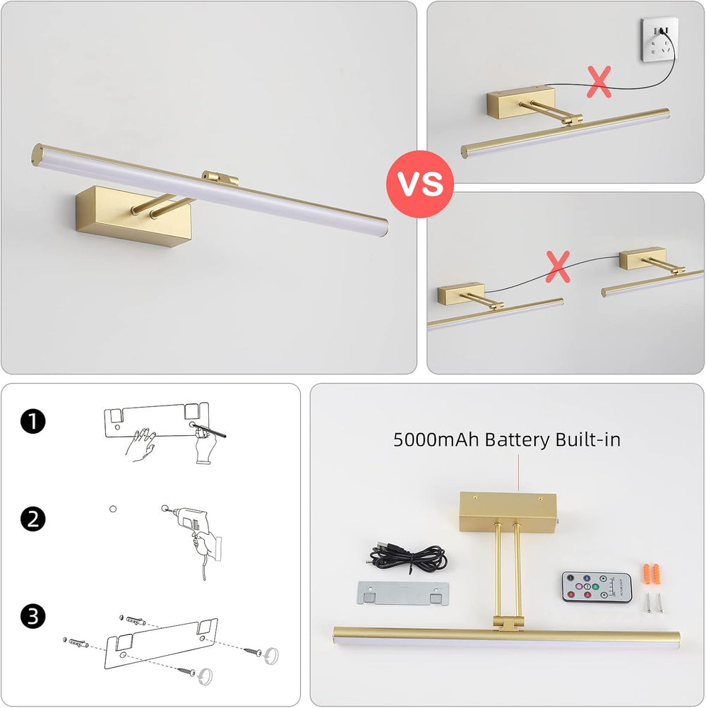 Battery Operated Picture Light,5200mAh Picture Lights for Wall with Remote,16...