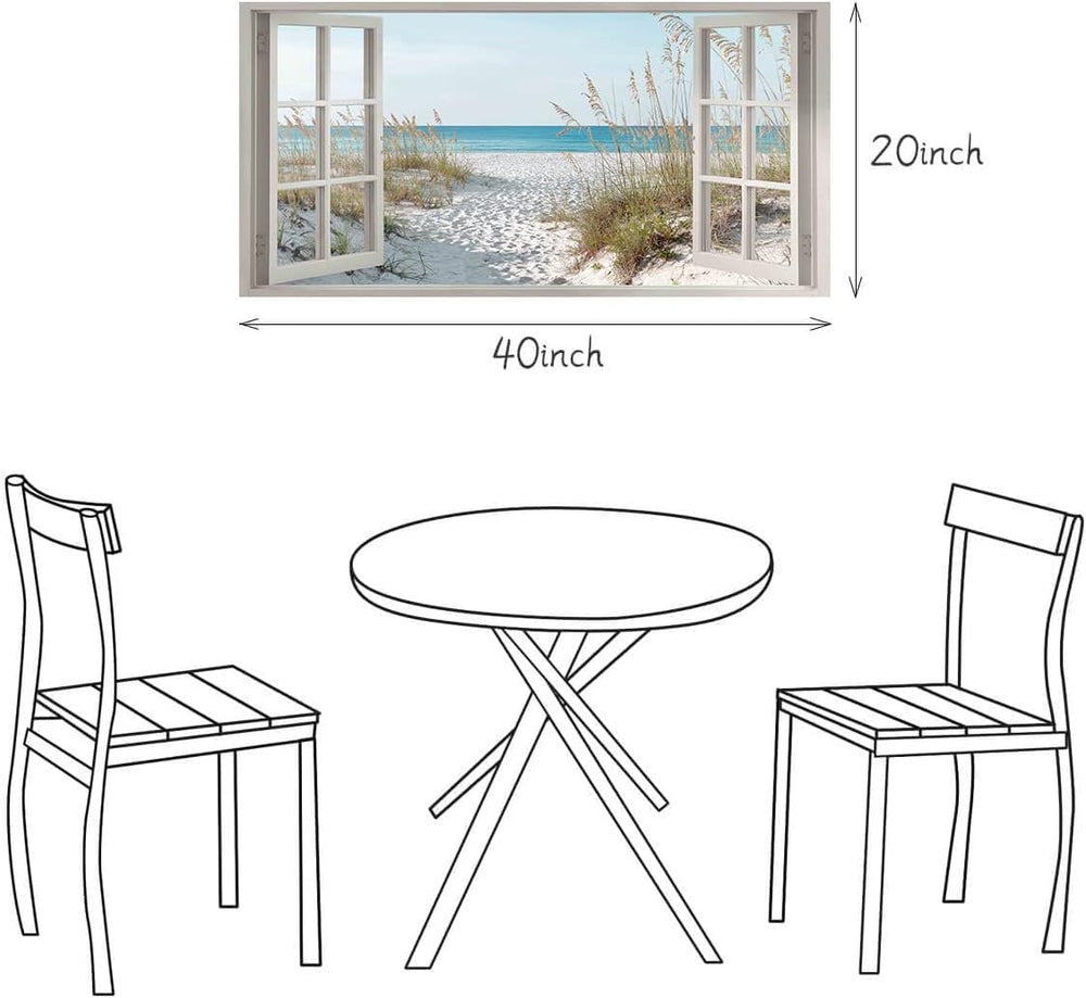 the stream design Beach Window Wall Art Canvas, Coastal Bedroom 40"x20&q...