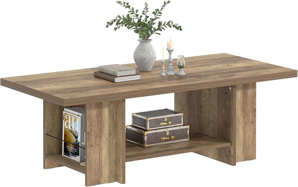 FOLUBAN Wood Coffee Table, Modern Center Table for Living Room with Bottom St...