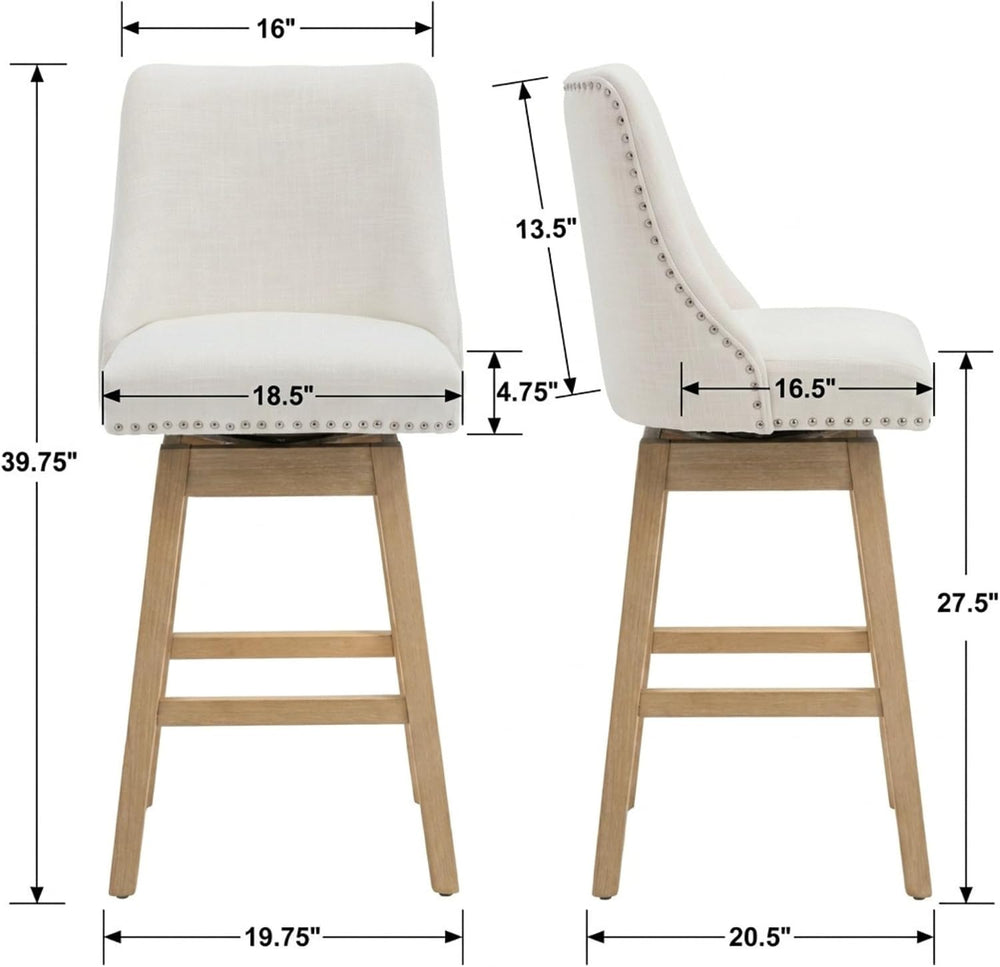 27.5" Bar Stools Set of 2, Linen Fabric Mid Century Modern Swivel Counte...