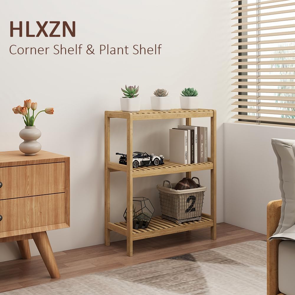 3-Tier Bamboo Freestanding Shelf Multi-use Small Bookshelf Bookcase