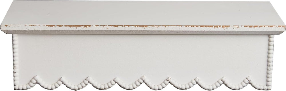 SOFE Rustic Distressed White Scalloped Shelves, Decorative Beaded Edge