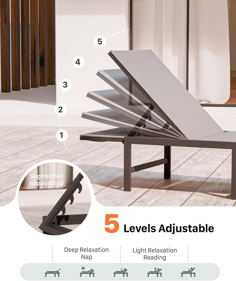 Aluminum Patio Chaise Lounge Chair Outdoor, Grey