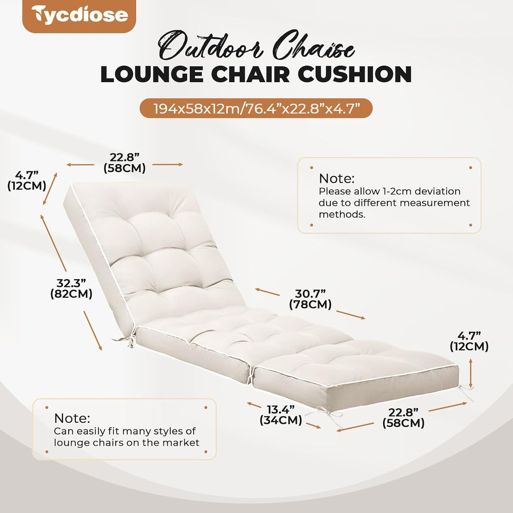 Outdoor Chaise Lounge Chair Cushion, Waterproof Non-Slip Patio Chaise Lounge ...