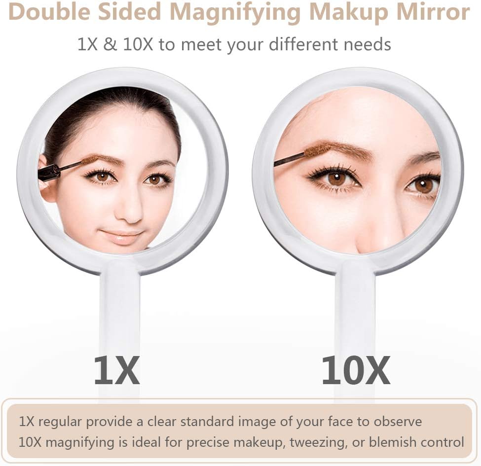 1X & 10X Magnifying Double Side Hand Makeup Mirror with Stand, Handheld V...
