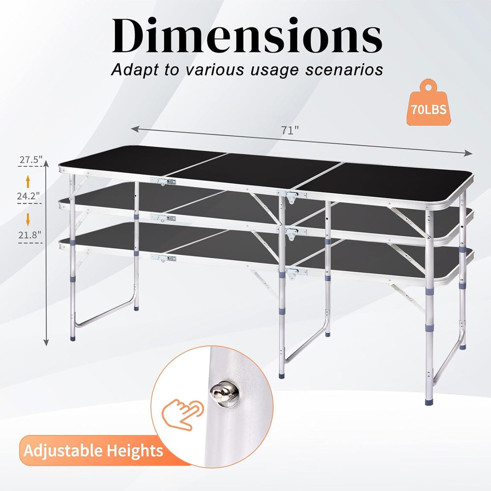 6.0 Ft Folding Portable Camping Table Black