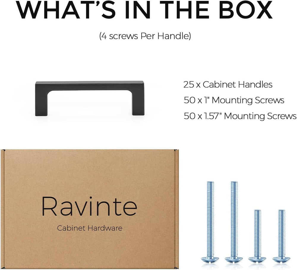 Ravinte Matte Black Kitchen Cabinet Handles 3 Inch Pulls 25 Pack