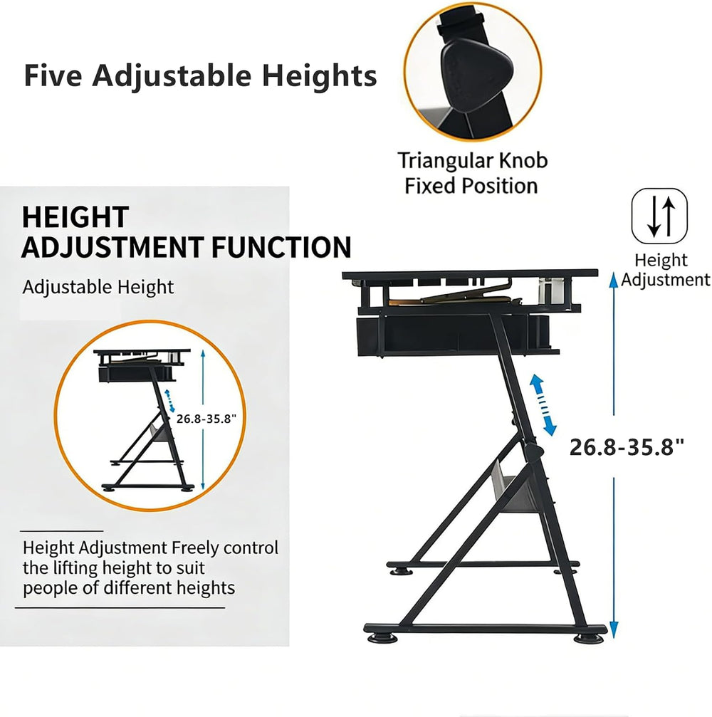 Height Adjustable Art Table Drafting Table with Stool, Black