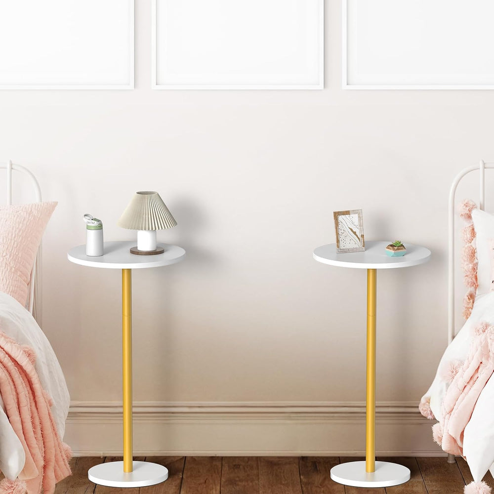 White Small Round Side Table Set of 2 Drink Tables