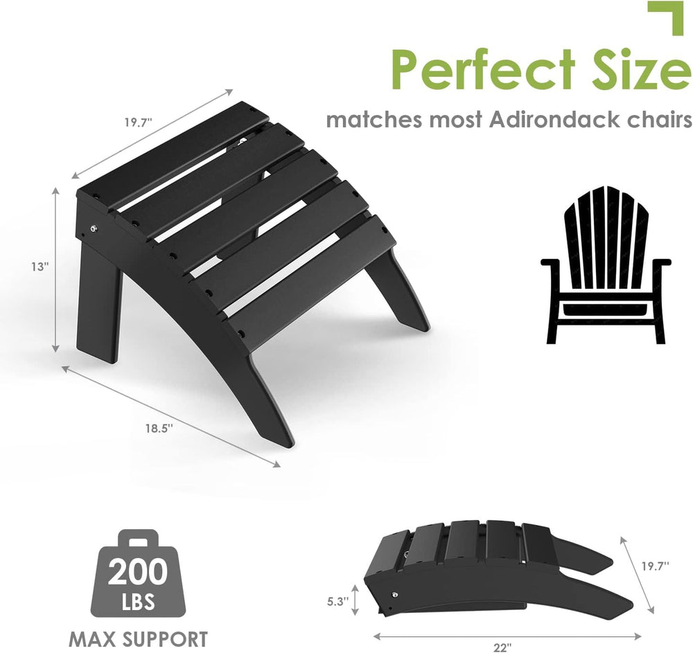 GREENVINES Adirondack Ottoman, HDPE Plastic, Black