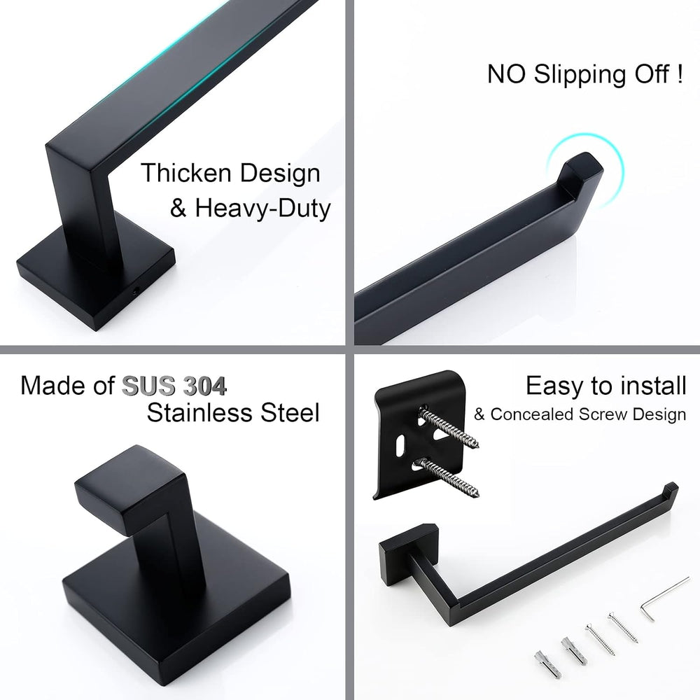 Matte Black Bathroom Accessories Set 4 Piece Bathroom Towel Holder Set