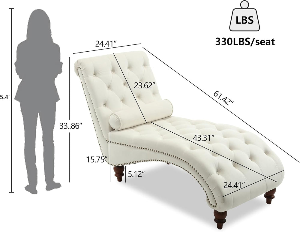 Button-Tufted Chaise Lounge Indoor, Velvet Chaise Lounge Chair with Legs &...