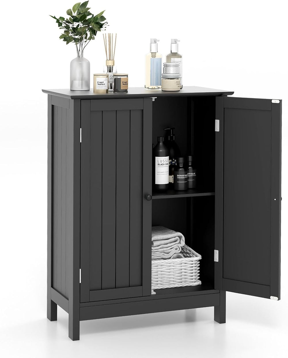 COSTWAY Bathroom Storage Cabinet, Freestanding Bathroom Organizers (Black)