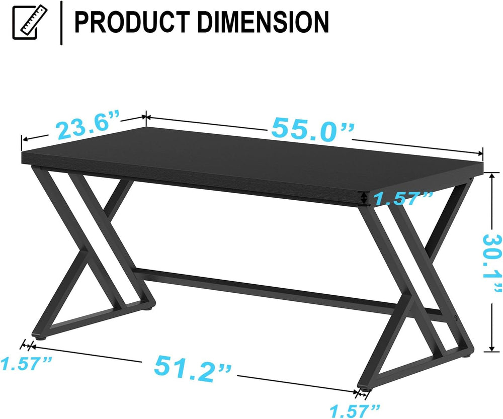 LVB 55 Inch Black Modern Computer Office Desk Metal & Wood Writing Desks