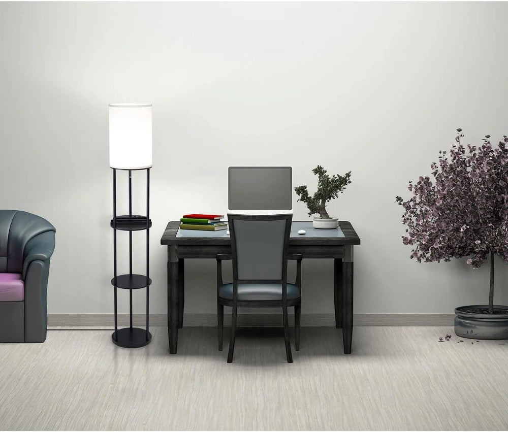 Adesso 3116-01 USB & AC Charging Station Floor Night Lamp with 2 Storage ...