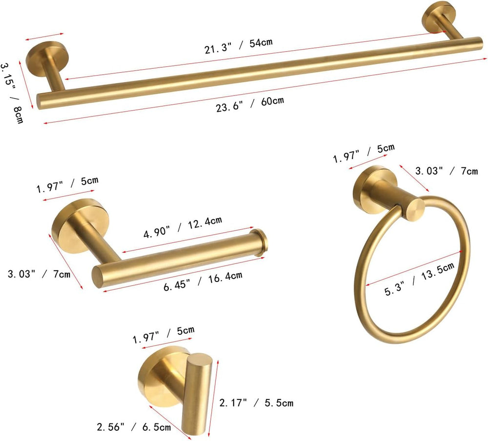 5pcs Brushed Gold Bathroom Accessories Set, 24 inch Towel Bar