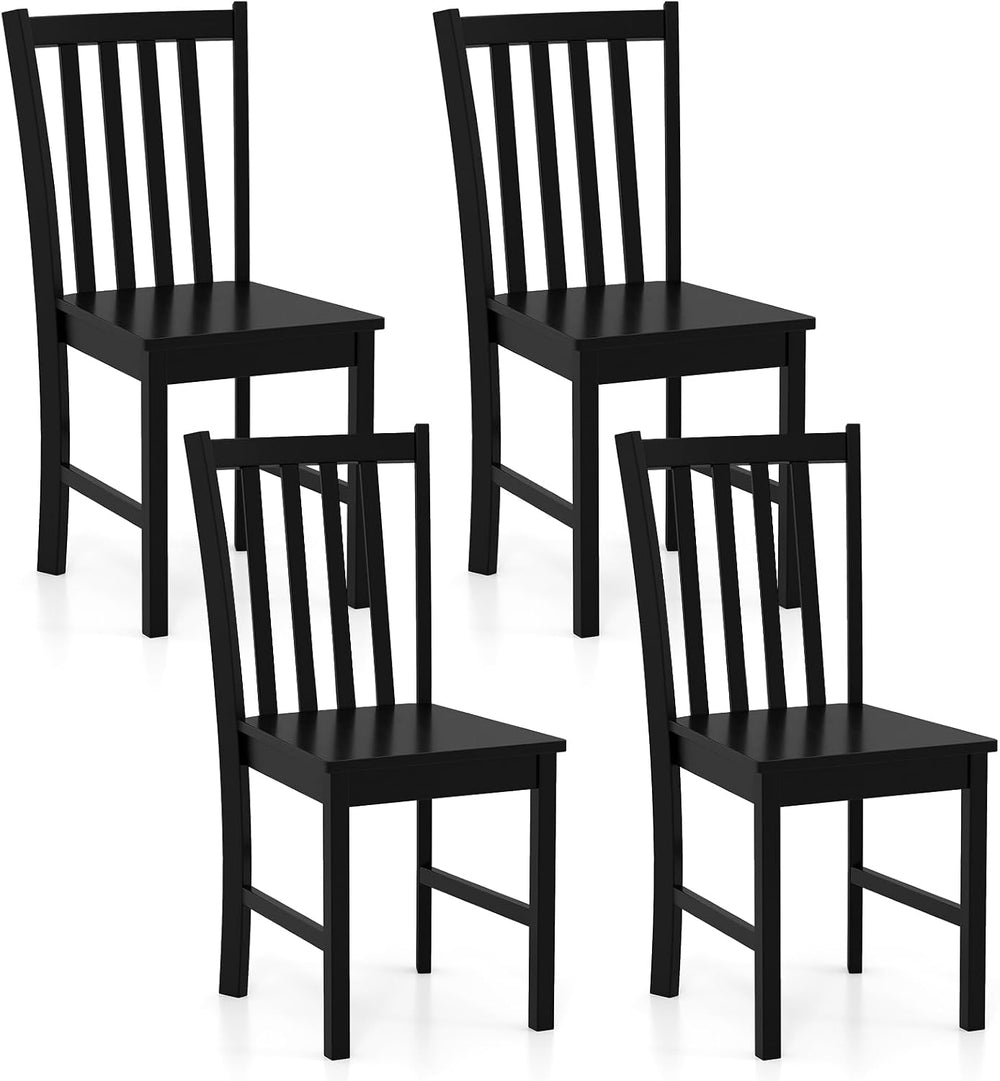GIANTEX Black Dining Chairs Set of 4, Solid Rubber Wood Kitchen Chairs