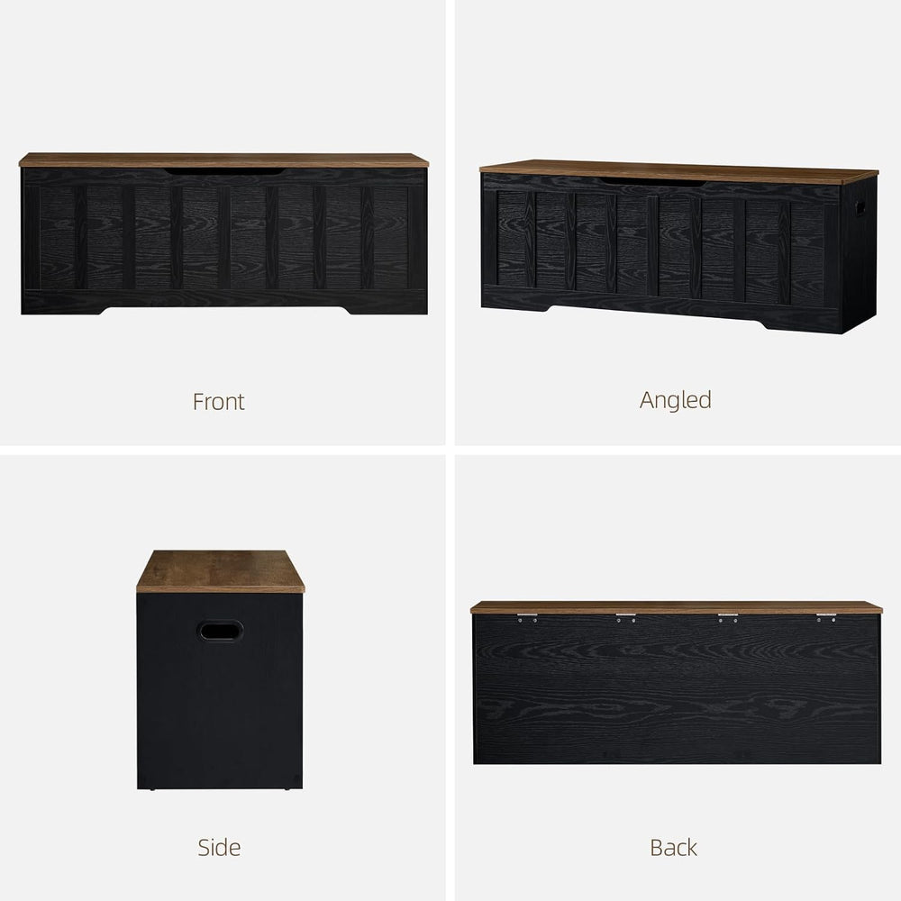 VANKILEY 51.2" Storage Chest Extra Large,Wooden Storage Bench,Black+Brown