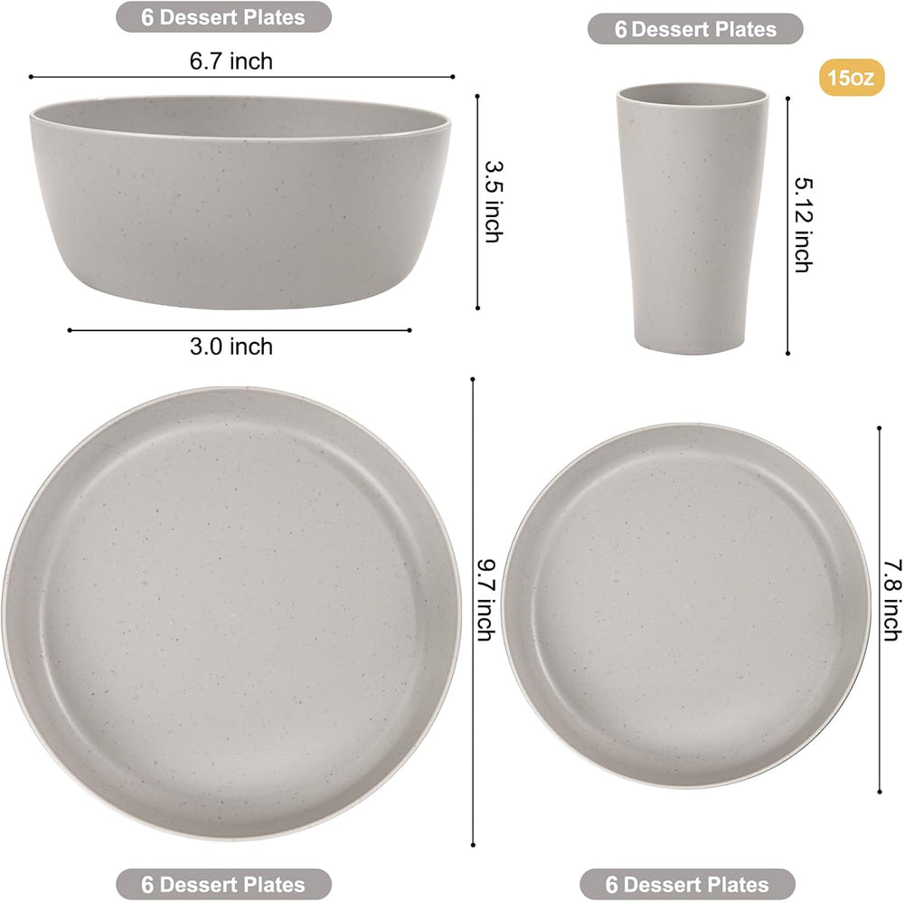 EjonirInjonir 24Pcs Shatterproof Wheat Straw Dinnerware Sets for 6 Home