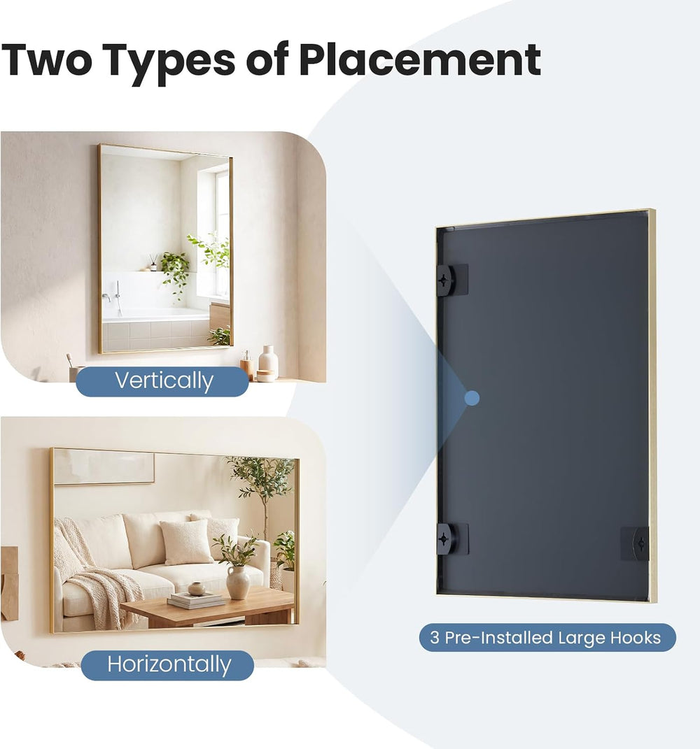 DUMOS 24"x36" Wall Mirror, Bathroom Mirrors for Over Sink, Gold