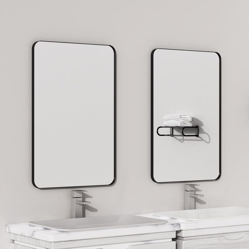 VocalStar Black Bathroom Mirror for Wall, 18 x 26 Inch Rounded Rectangle Meta...
