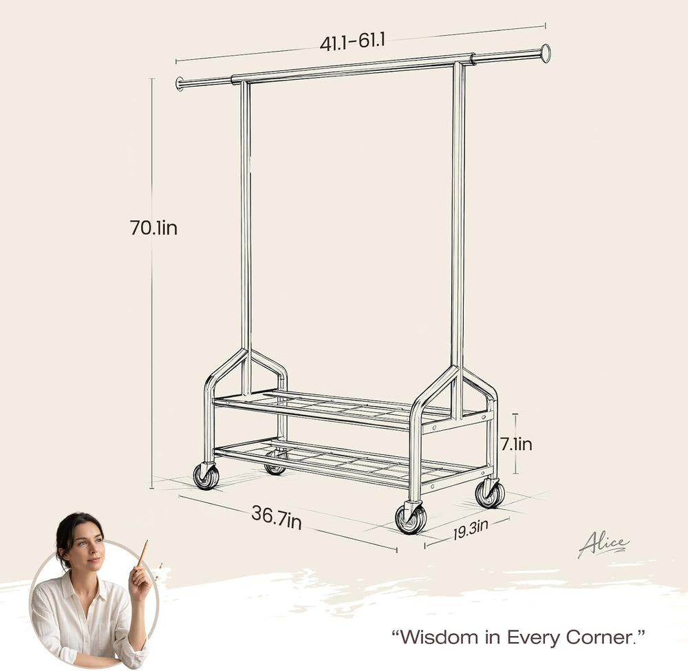 Heavy Duty Clothes Rack, Rolling Clothing Rack Load 650 LBS for Hanging Cloth...