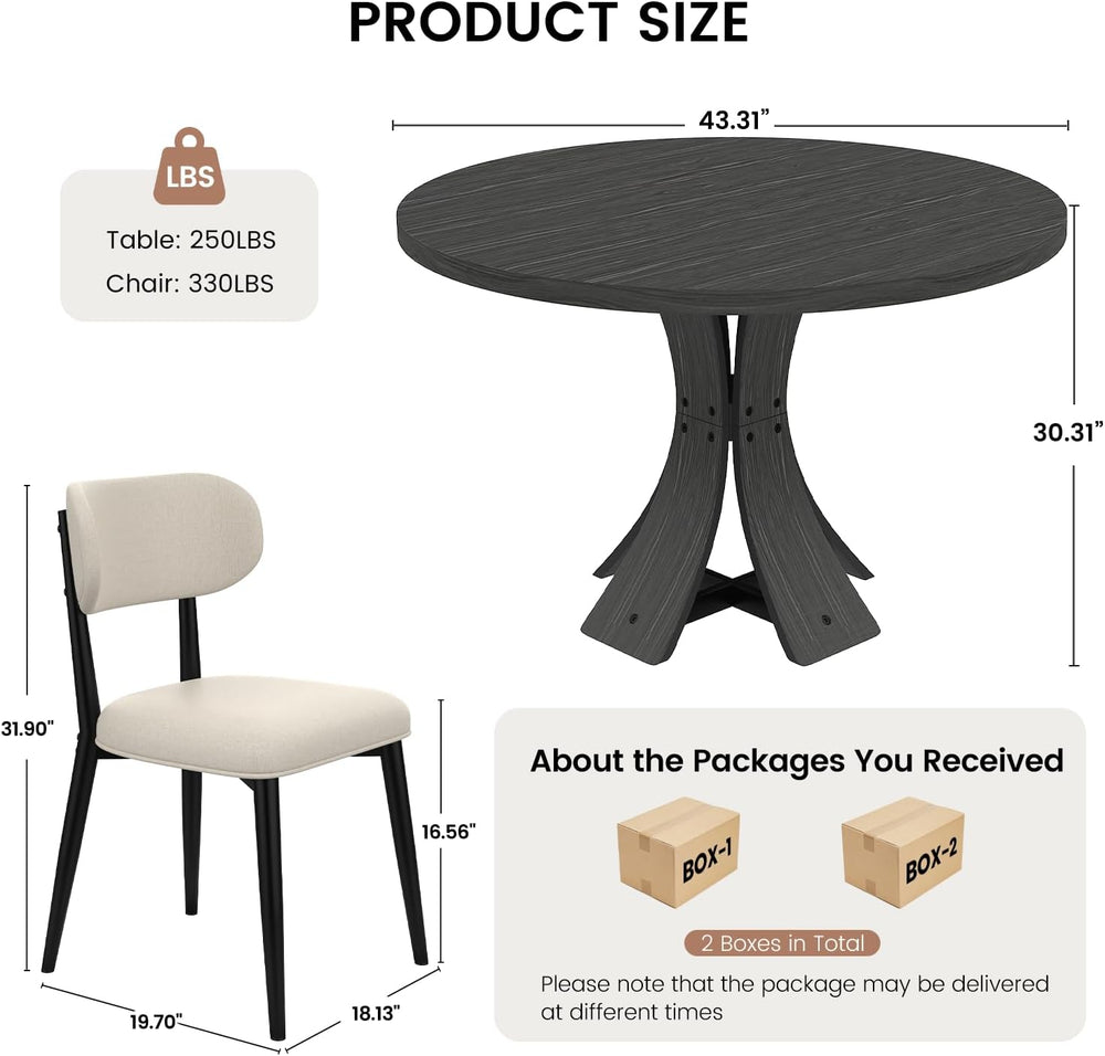 43.3" Round Dining Table Set for 4 with Curved Solid Wood Frame