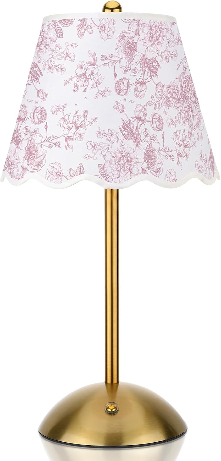 Pink Floral Cordless Table Lamps Rechargeable LED Desk Lamp