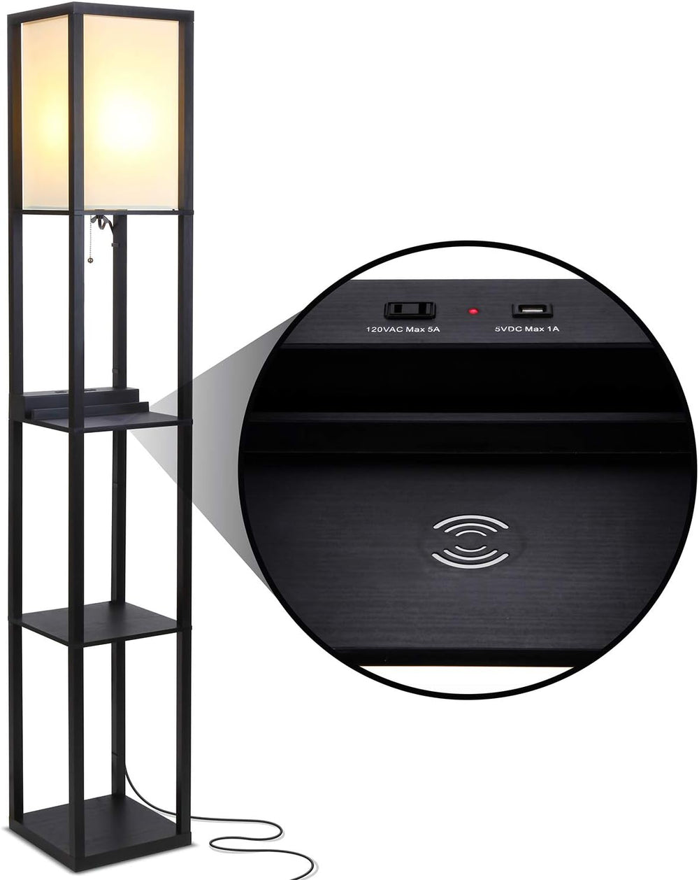 Brightech Maxwell – Modern Shelf Floor Lamp with USB Ports, Wireless Charging...
