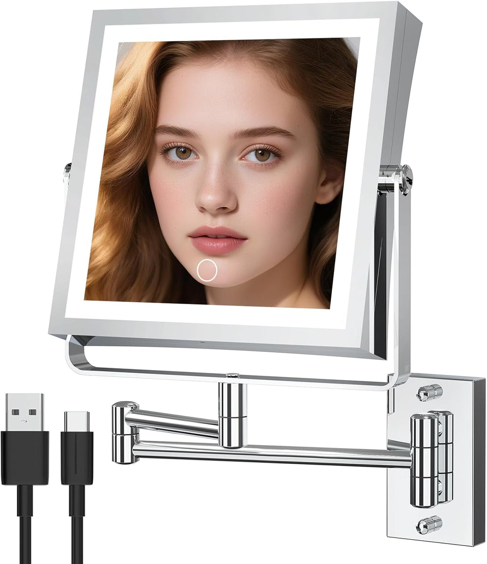 Wall Mounted Makeup Mirror with Lights 4000mAh Rechargeable Double Sided 1X/1...