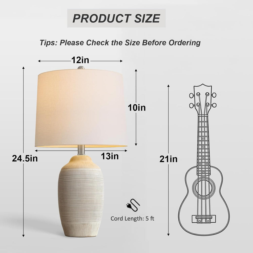 24.5" Ceramic Table Lamp for Living Room with Pre-Attached Shade