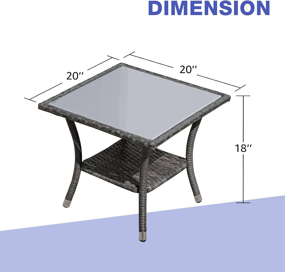 Patiorama Outdoor Wicker Patio Side Table, Rattan Coffee Table, Grey